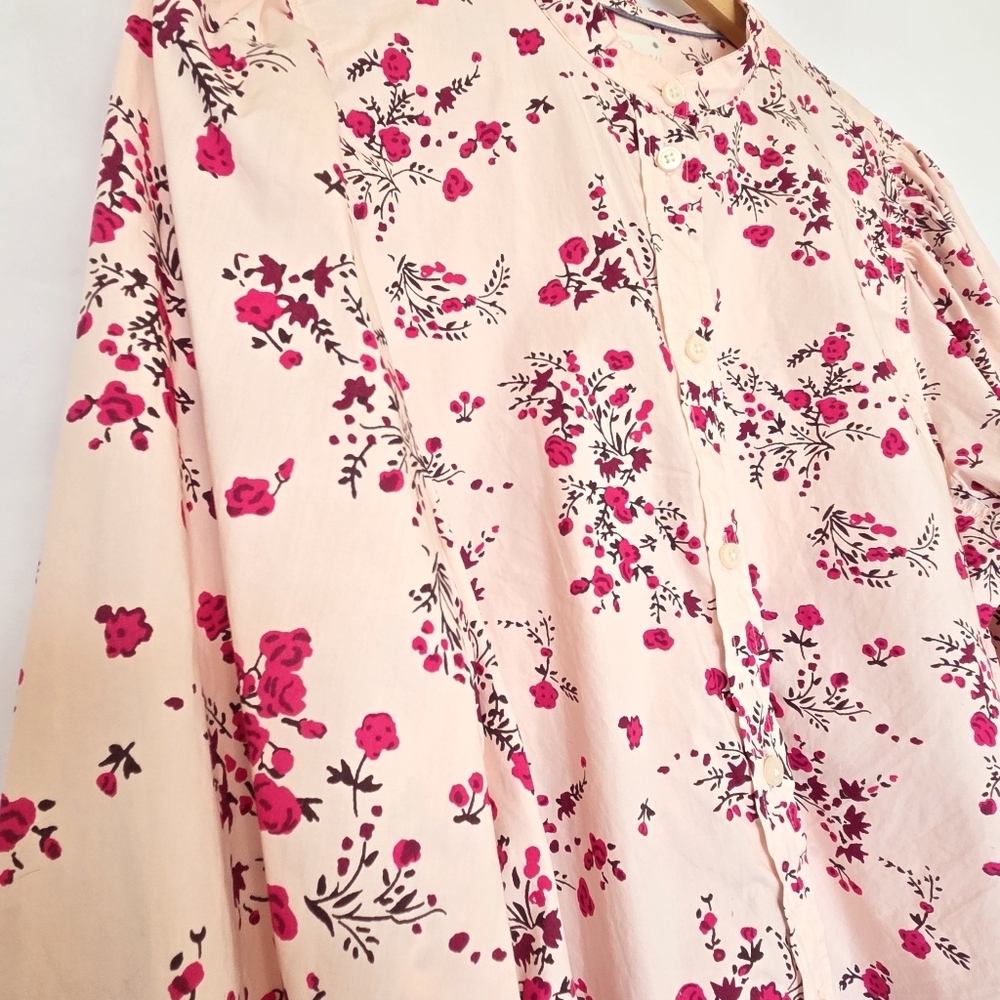J Crew Classic Collarless Puff Sleeve Shirt Womens 16 Budding Floral Pink - Picture 3 of 16